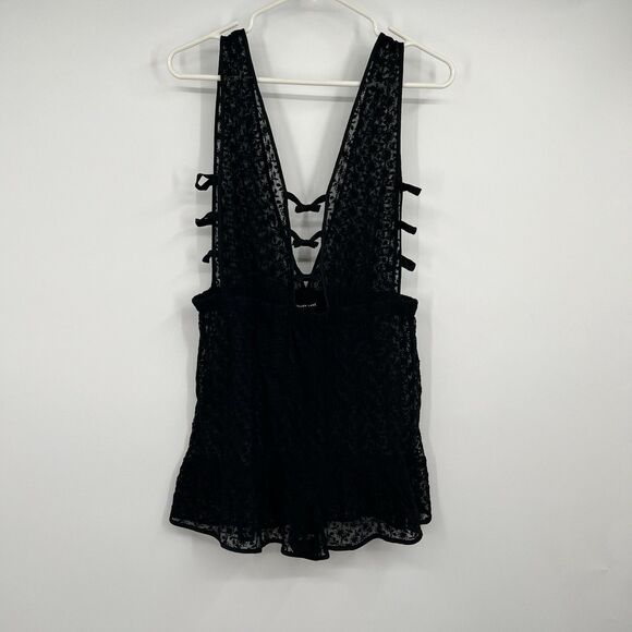 Morgan Lane Lace Sheer Black Romper L Lingerie Sexy Holiday Wedding Bridal - Picture 1 of 12